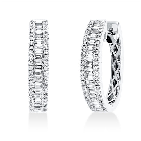 Creolen 18 kt WG, 42 Bag. 0,52 ct, TW-vsi/si, 92 Brill. 0,29 ct, TW-vsi/si