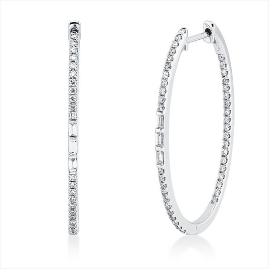 Creolen 18 kt WG, 6 Bag. 0,15 ct, TW-si, 82 Brill. 0,51 ct, TW-si