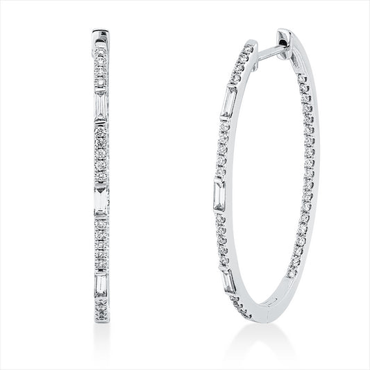 Creolen 18 kt WG, 6 Bag. 0,24 ct, TW-si, 74 Brill. 0,47 ct, TW-si