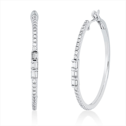 Creolen 18 kt WG, 12 Bag. 0,19 ct, TW-si, 50 Brill. 0,41 ct, TW-si