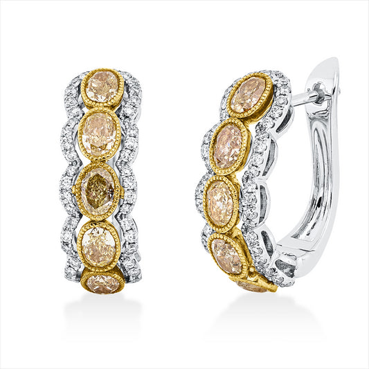 Creolen 18 kt WG+GG, 92 Brill. 0,33 ct, TW-si, 10 Oval 1,55 ct, gelb