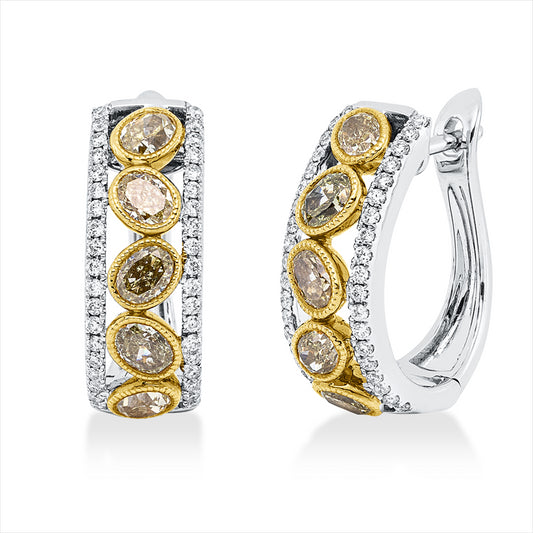 Creolen 18 kt WG+GG, 76 Brill. 0,28 ct, TW-si, 10 Oval 1,51 ct, gelb