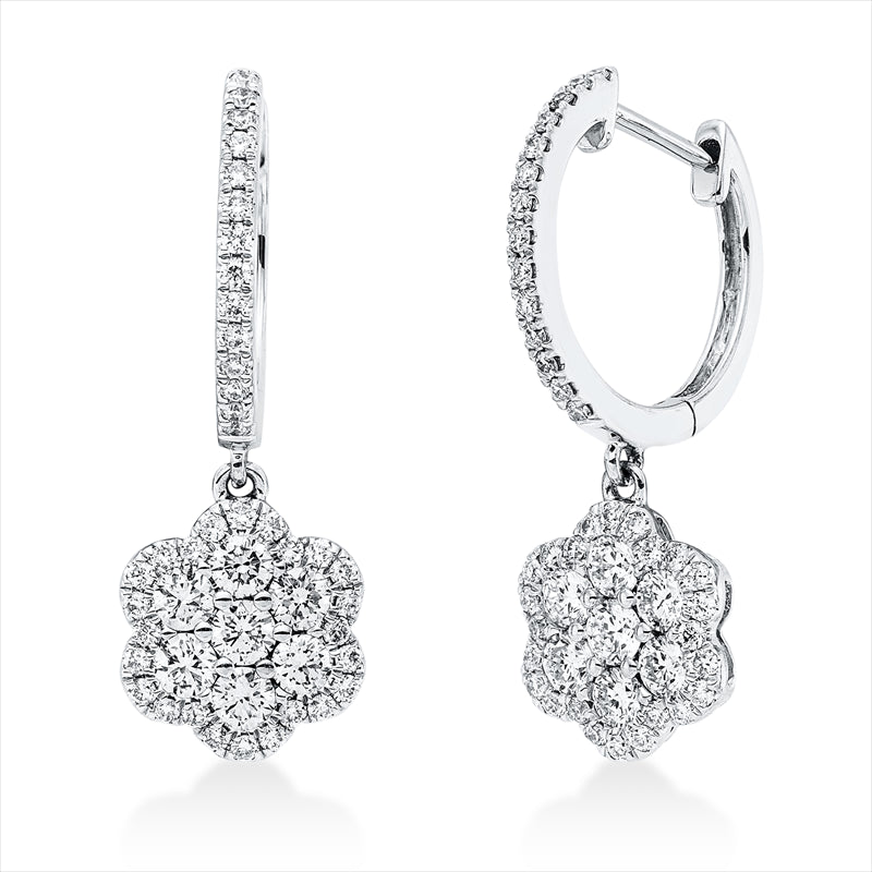 Ohrschmuck 18 kt WG, 14 Brill. 0,71 ct, TW-si, 76 Brill. 0,37 ct, TW-si