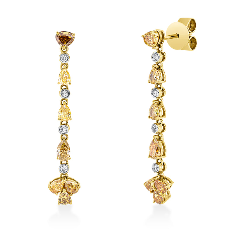 Ohrschmuck 18 kt GG+WG, 8 Brill. 0,08 ct, W-pi, 14 Fant-Schl. 1,66 ct, gelb