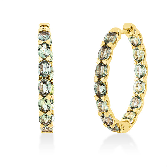 Creolen 18 kt GG, 26 Saphire 6,28 ct grün