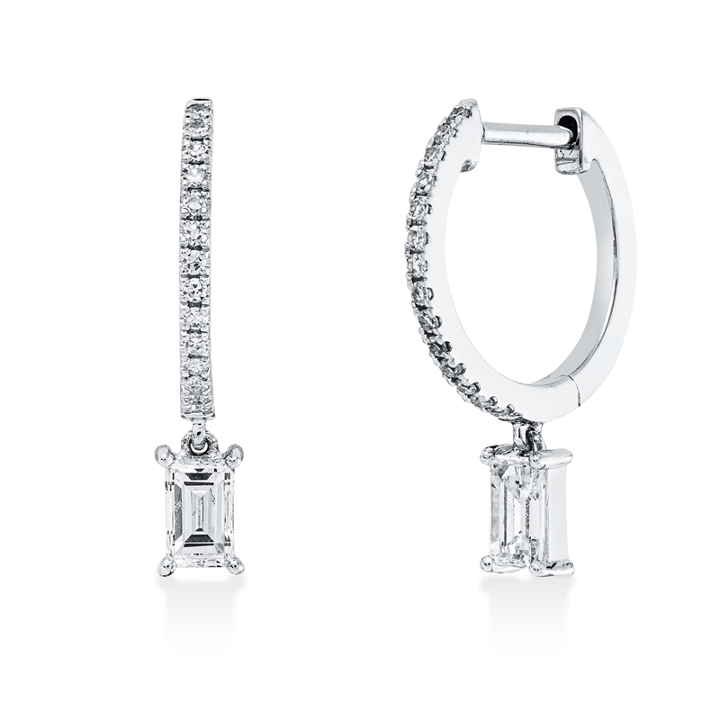 Creolen 18 kt WG, 2 Bag. 0,32 ct, TW-vsi/si, 28 Dia. 0,10 ct, TW-vsi/si