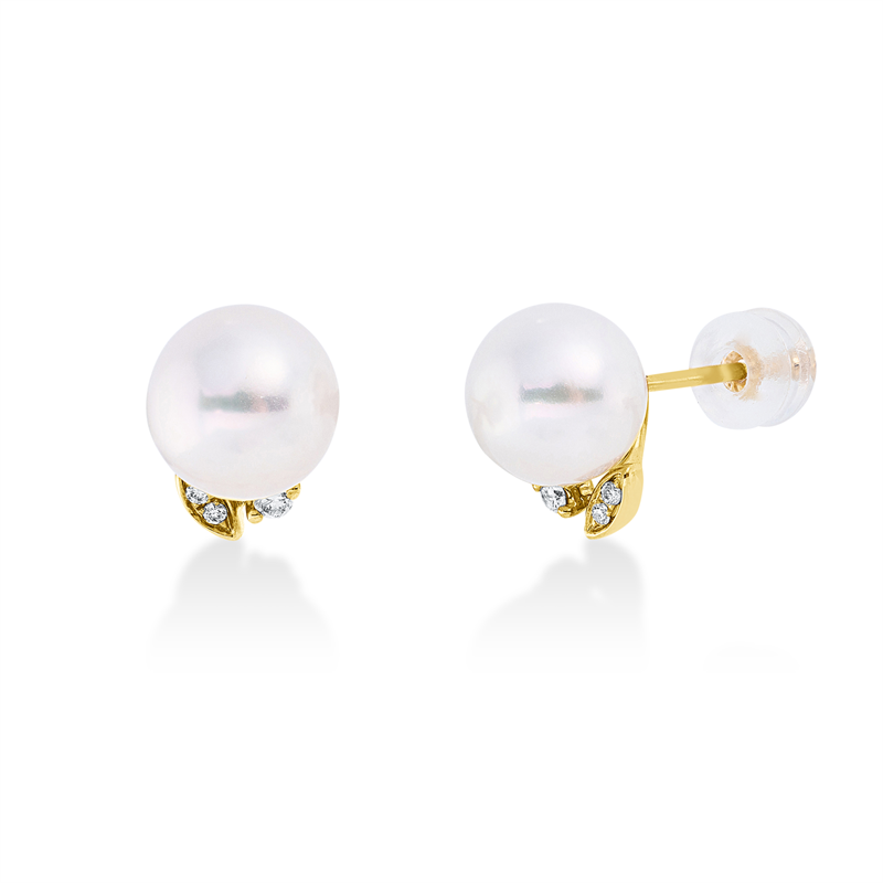 Ohrstecker 18 kt GG, 6 Brill. 0,05 ct, W-si, 2 SW weiß 7,5 mm