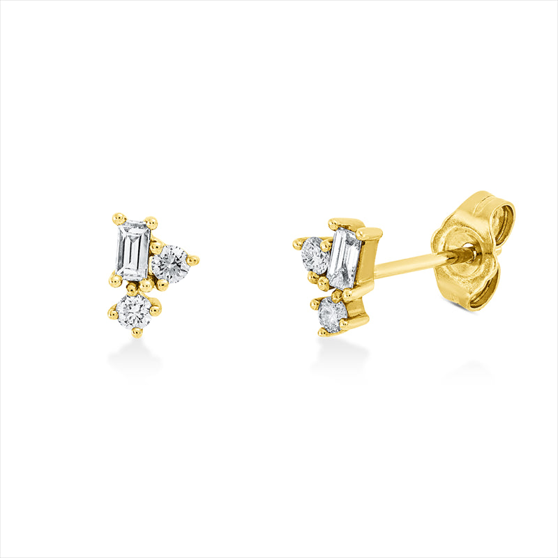 Ohrstecker 14 kt GG, 2 Bag. 0,12 ct, W-si, 4 Brill. 0,13 ct, W-si