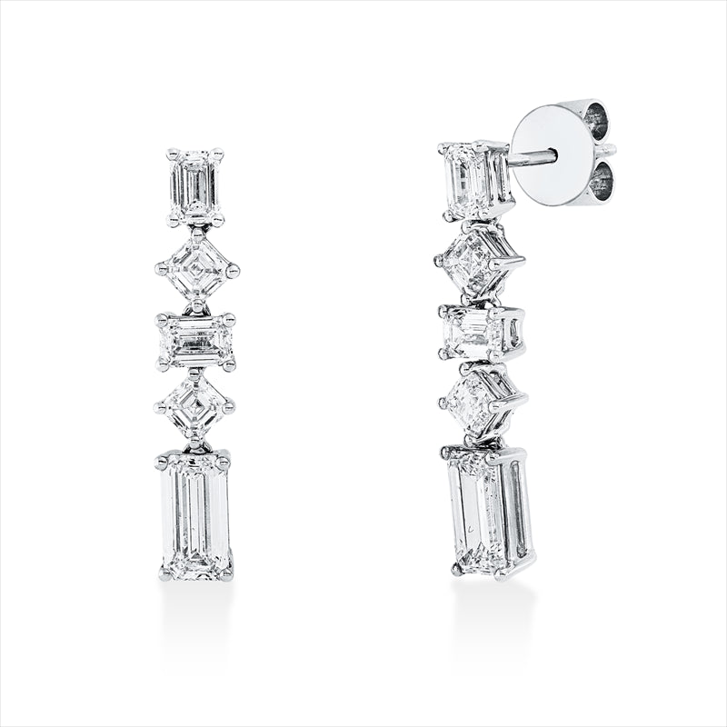 Ohrschmuck 18 kt WG, 4 Assher 0,82 ct, TW-vsi, 6 Sm.schliff 2,33 ct, TW-vsi