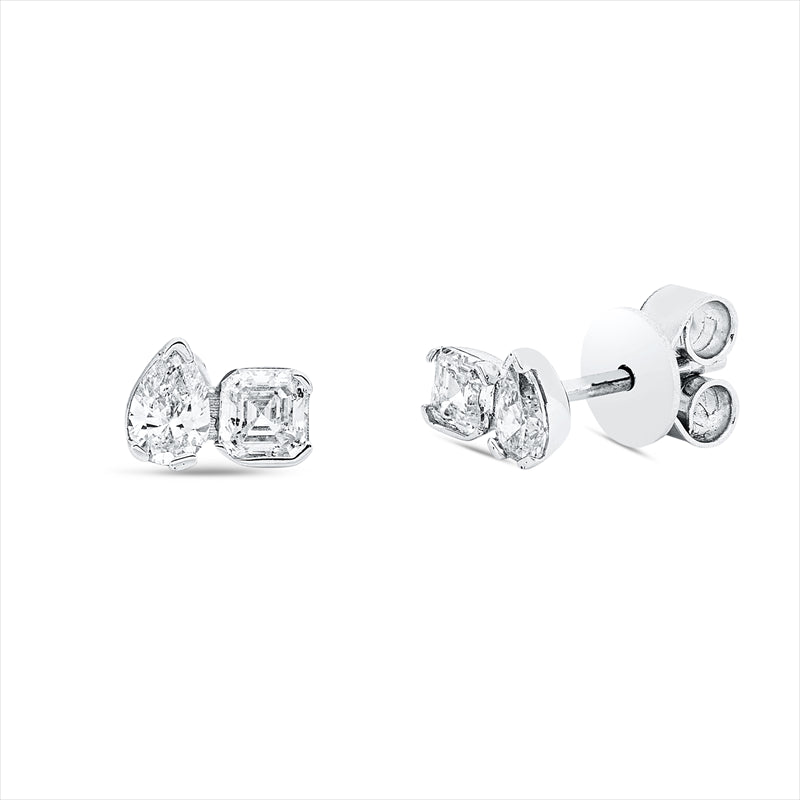 Ohrstecker 18 kt WG, 2 Assher 0,31 ct, TW-si, 2 Tropfen 0,25 ct, TW-si
