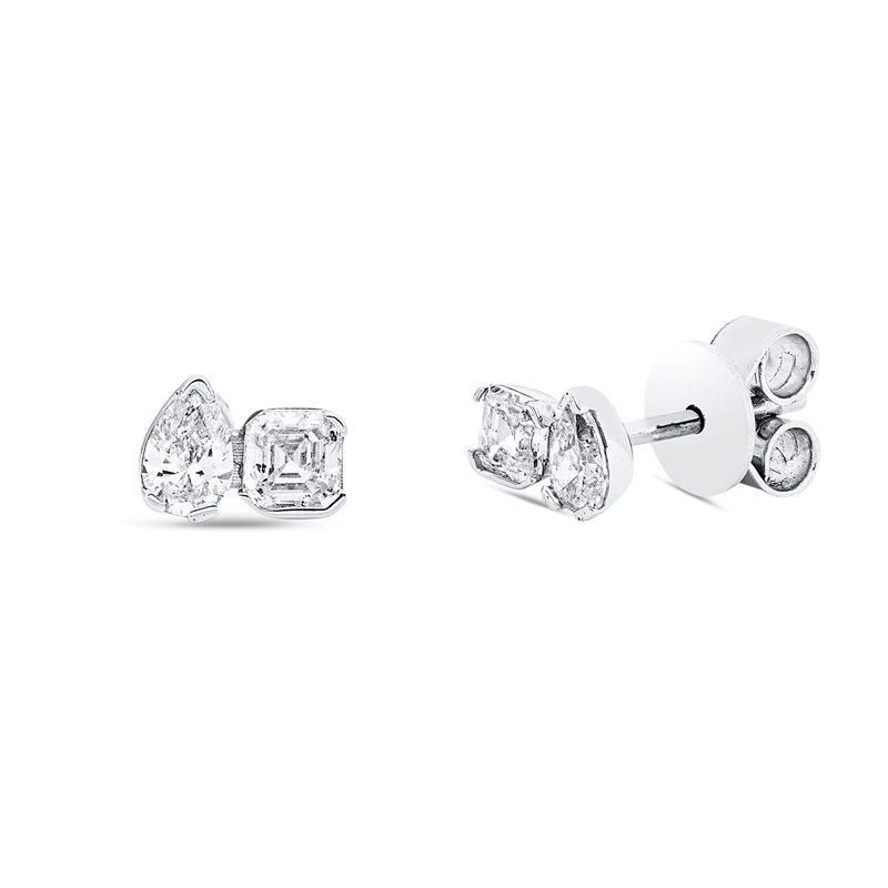 Ohrstecker 18 kt WG, 2 Assher 0,31 ct, TW-si, 2 Tropfen 0,25 ct, TW-si