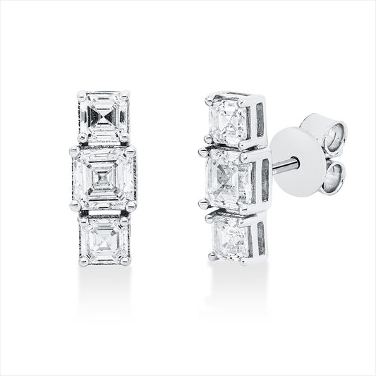 Ohrstecker 18 kt WG, 2 Assher 0,92 ct, TW-si, 4 Assher 0,83 ct, TW-si