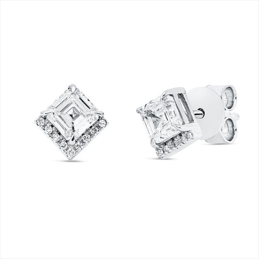 Ohrstecker 18 kt WG, 2 Assher 0,91 ct, TW-si, 18 Brill. 0,08 ct, TW-si