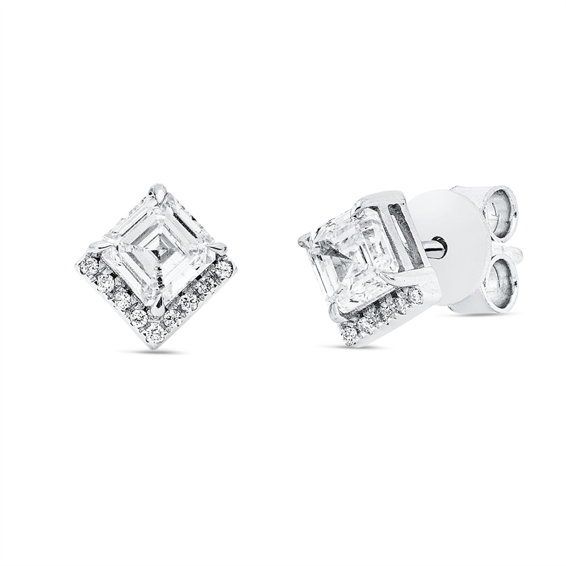 Ohrstecker 18 kt WG, 2 Assher 0,91 ct, TW-si, 18 Brill. 0,08 ct, TW-si