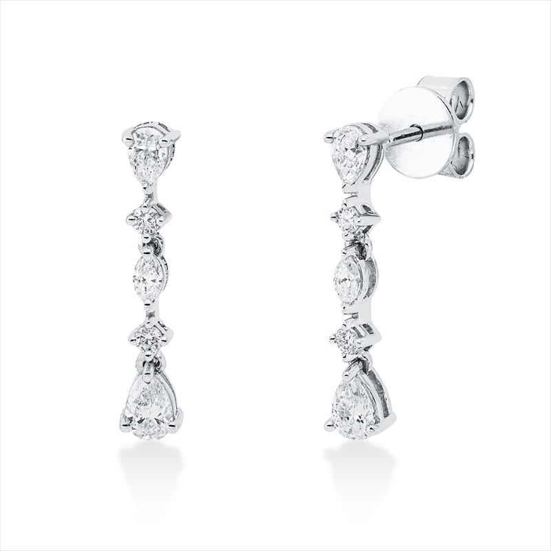 Ohrschmuck 18 kt WG, 4 Tropfen 0,45 ct, TW-si, 2 Nav. 0,08 ct, TW-si, 4 Brill. 0,07 ct, TW-si