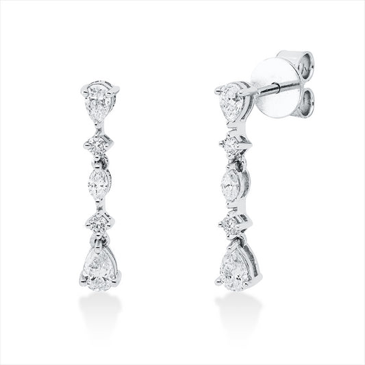 Ohrschmuck 18 kt WG, 4 Tropfen 0,45 ct, TW-si, 2 Nav. 0,08 ct, TW-si, 4 Brill. 0,07 ct, TW-si