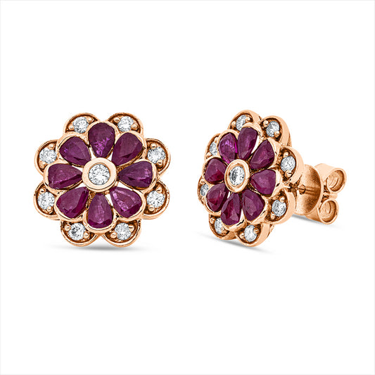 Ohrstecker 18 kt RG, 2 Brill. 0,08 ct, TW-si, 16 Brill. 0,40 ct, TW-si, 16 Rubine 2,20 ct rot