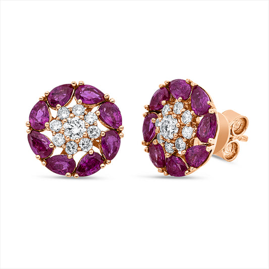 Ohrstecker 18 kt RG, 2 Dia. 0,24 ct, TW-si, 16 Brill. 0,35 ct, TW-si, 16 Rubine 2,40 ct rot