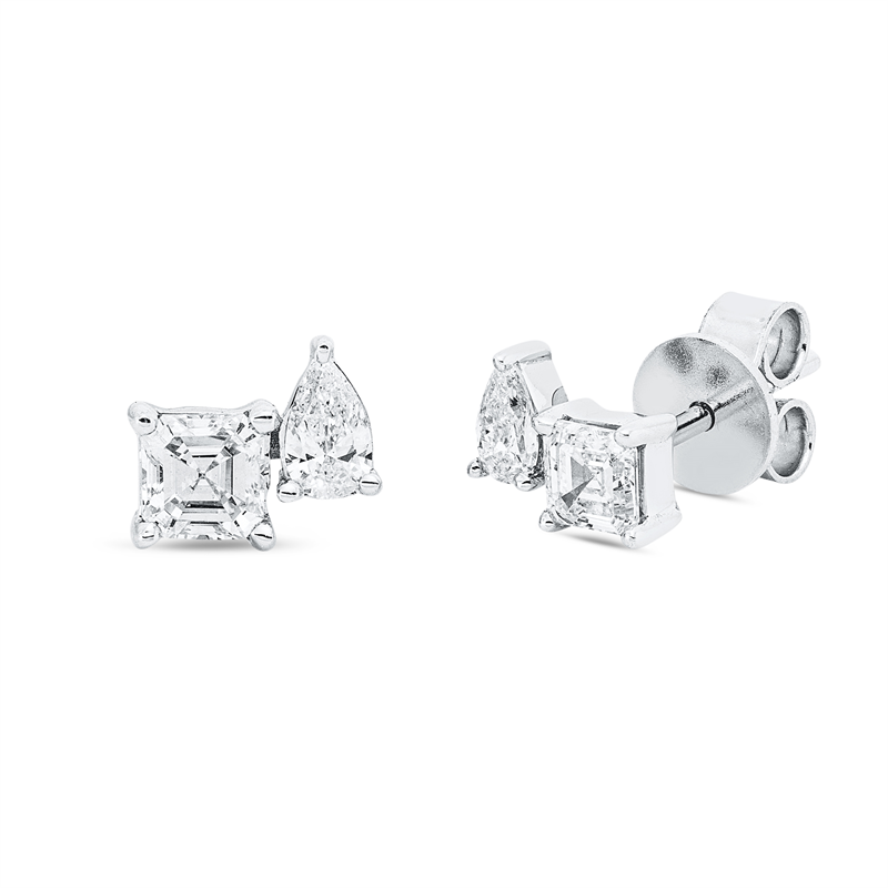 Ohrstecker 18 kt WG, 3 Assher 0,57 ct, TW-si, 2 Tropfen 0,21 ct, TW-si