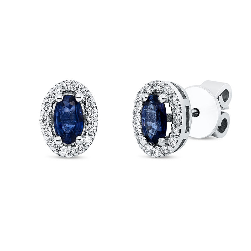 Ohrstecker 18 kt WG, 36 Brill. 0,24 ct, F-si, 2 Saphire 1,25 ct blau