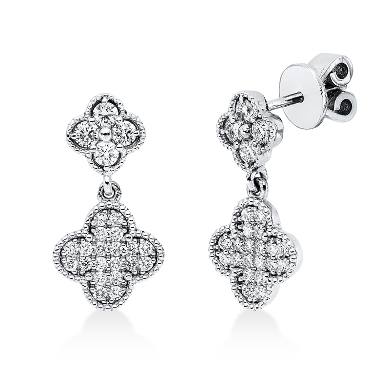 Ohrschmuck 18 kt WG, 8 Brill. 0,29 ct, F-si, 40 Brill. 0,27 ct, F-si