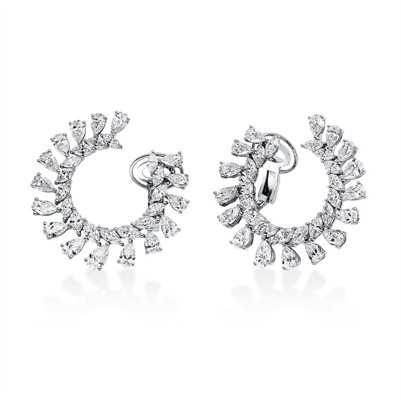 Ohrschmuck 18 kt WG, 32 Tropfen 5,72 ct, F-si, 32 Nav. 3,53 ct, F-si
