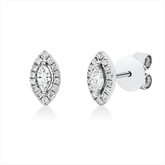 Ohrstecker 18 kt WG, 2 Nav. 0,12 ct, TW-vsi, 28 Brill. 0,12 ct, TW-si