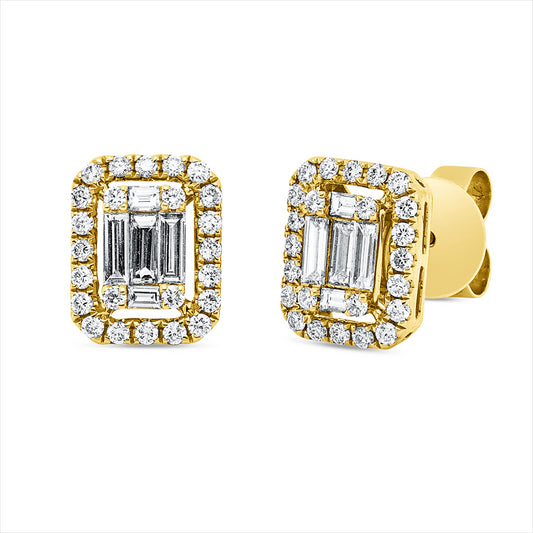 Ohrstecker 18 kt GG, 10 Bag. 0,33 ct, TW-vsi, 48 Brill. 0,33 ct, TW-si