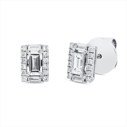 Ohrstecker 18 kt WG, 4 Bag. 0,13 ct, TW-vsi, 2 Bag. 0,38 ct, TW-vsi, 24 Brill. 0,16 ct, TW-si