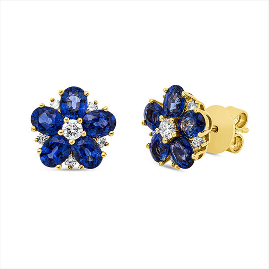 Ohrstecker 18 kt GG, 12 Brill. 0,31 ct, TW-si, 10 Saphire 3,00 ct blau