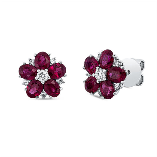 Ohrstecker 18 kt WG, 12 Brill. 0,30 ct, TW-si, 10 Rubine 3,16 ct rot