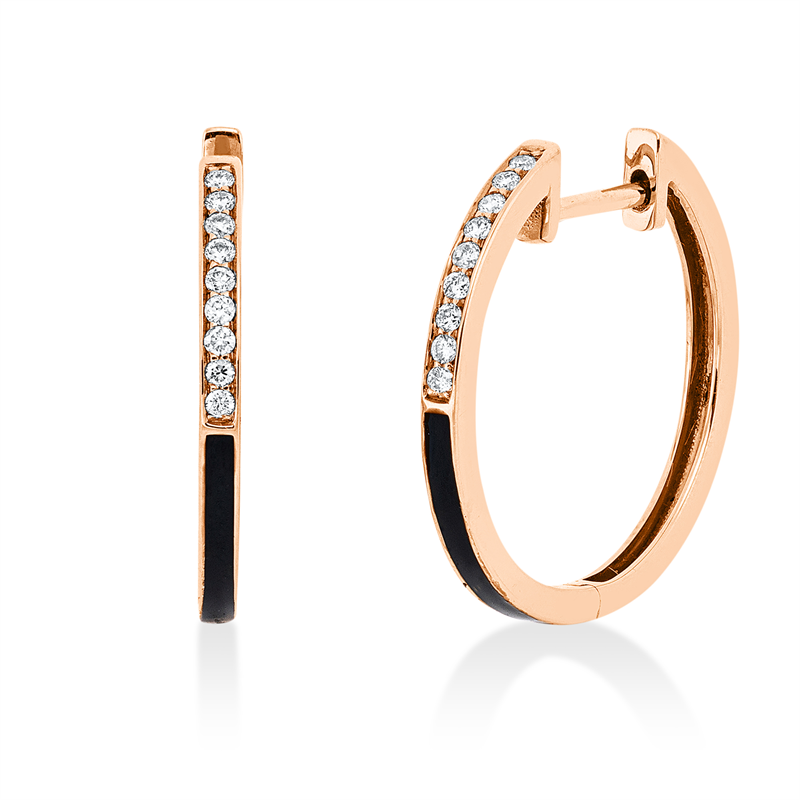 Creolen 18 kt RG, 18 Brill. 0,09 ct, TW-si, 2 Emaille schwarz