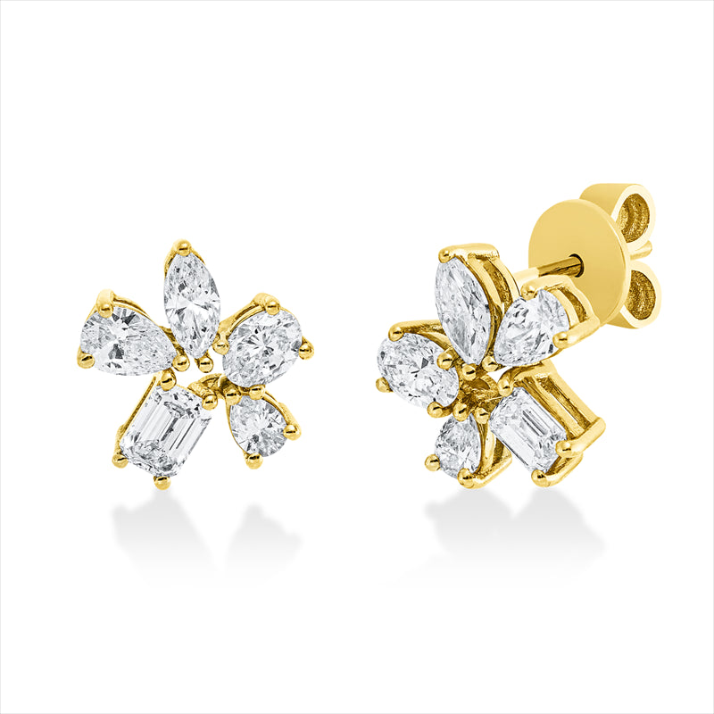 Ohrschmuck 18 kt GG, 2 Oval 0,36 ct, 2 Sm.schliff 0,38 ct, 4 Tropfen 0,44 ct, 2 Nav. 0,30 ct, F-si