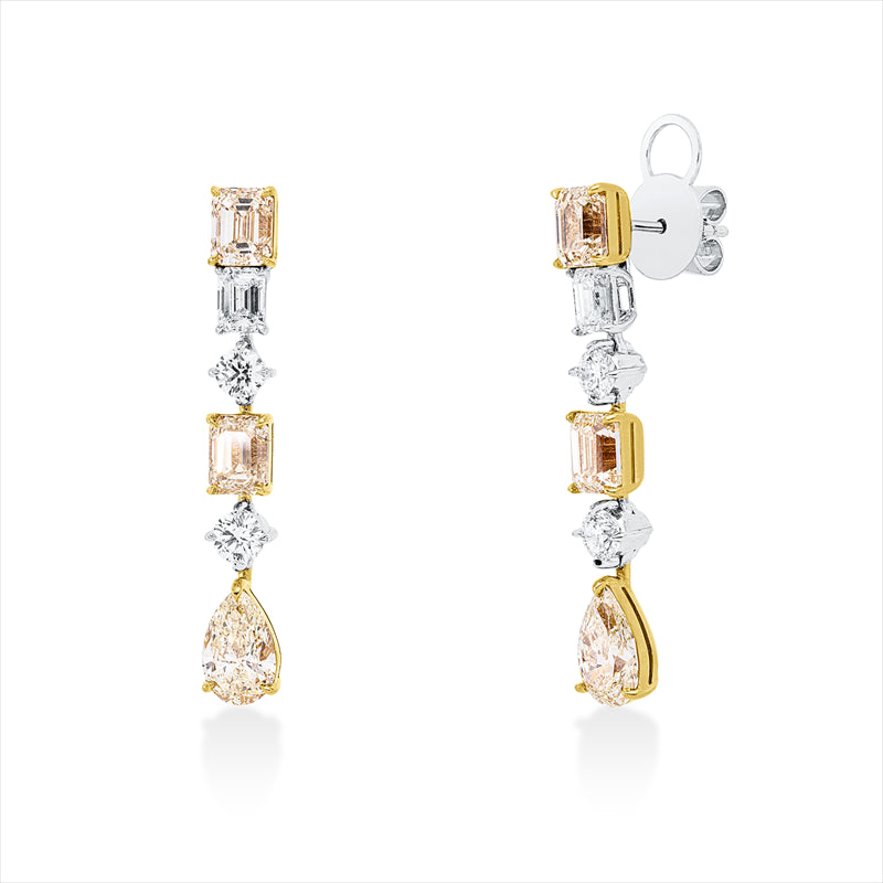 Ohrschmuck 18kt, 2 Sm 0,78ct, TW-si, 4 Brill. 0,81ct, TW-vsi,4 Sm 4,00ct, gelb,2 Tropfen 2,15ct, gelb