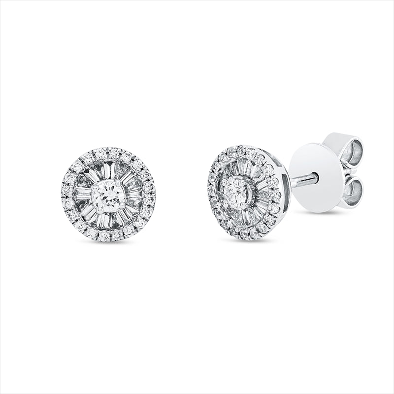 Ohrstecker 18 kt WG, 31 Trap. 0,22 ct, F-si, 42 Brill. 0,21 ct, F-si
