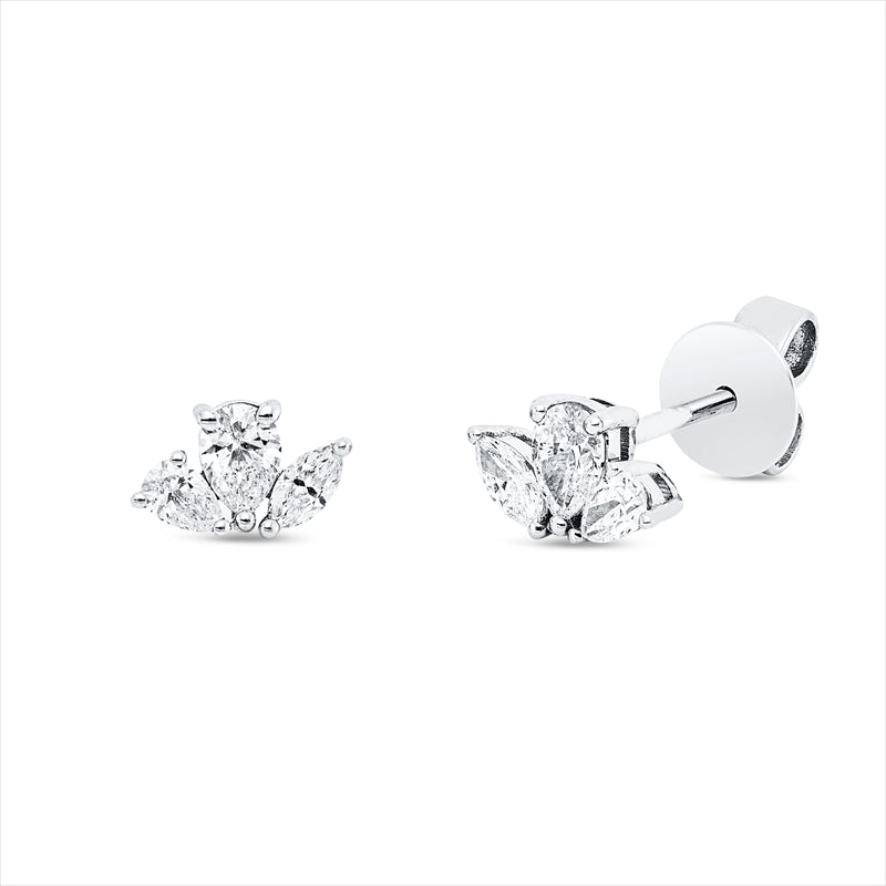 Ohrstecker 18 kt WG, 4 Tropfen 0,28 ct, F-si, 2 Nav. 0,30 ct, F-si