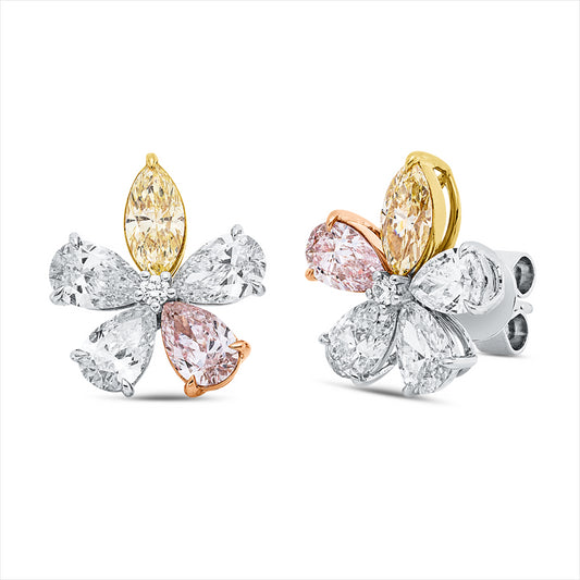 Ohrstecker18kWGR, 6Trop1,9ct,TW-si,2Trop0,65ct,pink-vsi/si,2Nav.0,73ct,gelb-si,2Brill.0,04 ct,TW-vsi/si