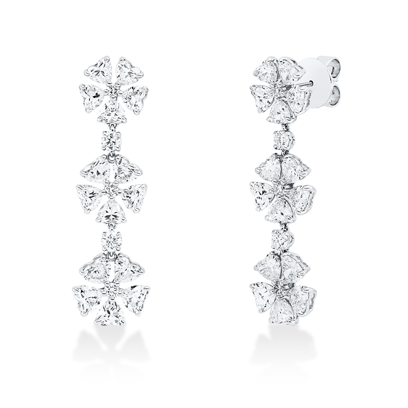 Ohrschmuck 18 kt WG, 4 Brill. 0,50 ct, 10 Herzschl. 2,10 ct, 20 Herzschl. 5,29 ct, 6 Brill. 0,27 ct, vvs/vs