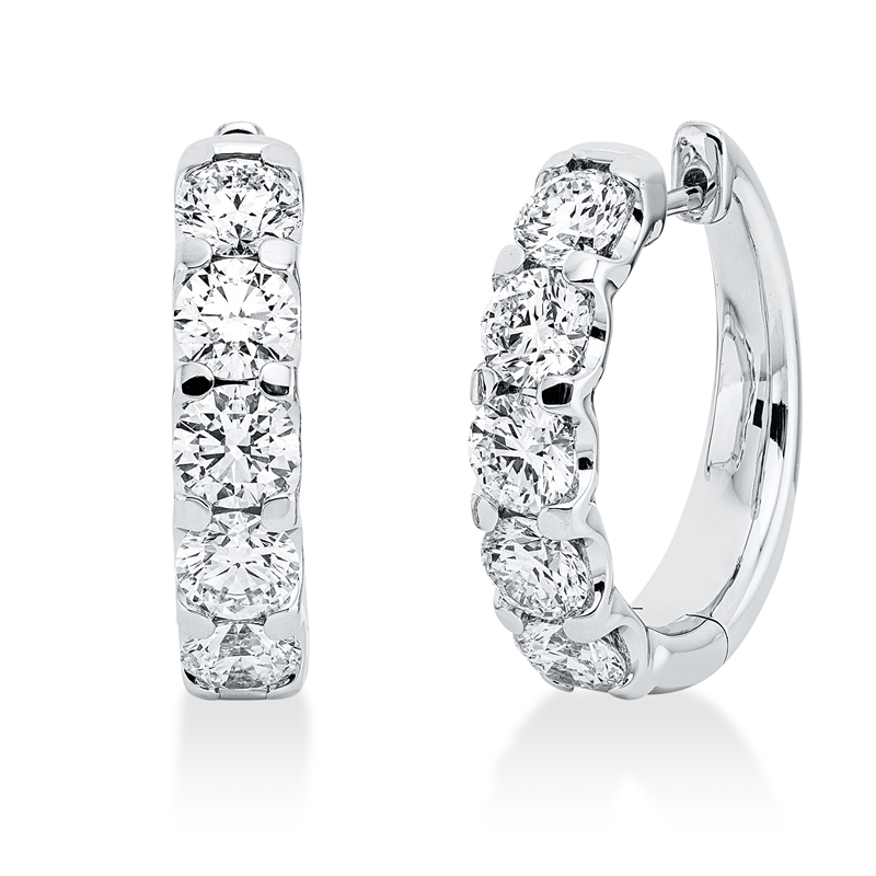 Creolen 18 kt WG, 10 GIA's, 3 Brill. 1,20 ct, F-vsi, 2 Brill. 0,80 ct, F-vvs2, 1 Brill. 0,40 ct, TW-vvs2, 4 Brill. 1,60 ct, TW-vsi