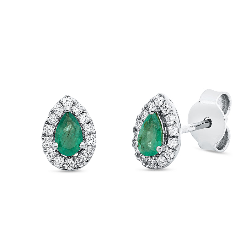 Ohrstecker 18 kt WG, 28 Brill. 0,19 ct, TW-si, 2 Smaragde 0,40 ct grün