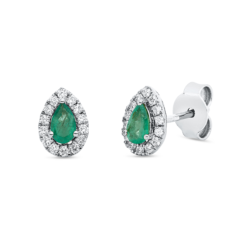 Ohrstecker 18 kt WG, 28 Brill. 0,19 ct, TW-si, 2 Smaragde 0,40 ct grün