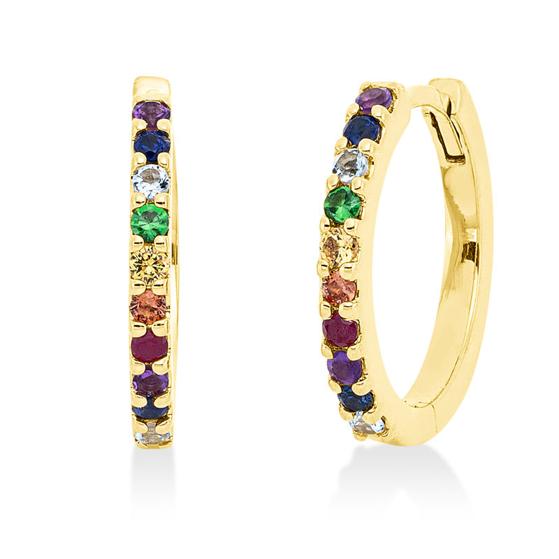 Creolen 18 kt GG, 20 Saphire 0,24 ct fancy
