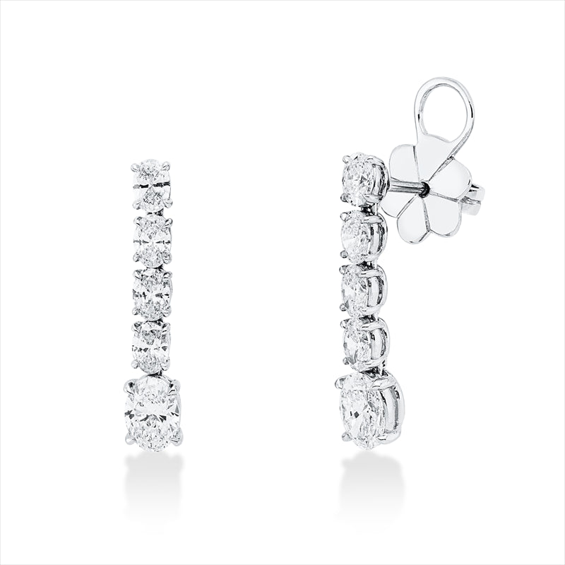 Ohrschmuck 18 kt WG, 2 GIA, 1 Oval 0,50 ct, D-vs2, 1 Oval 0,50 ct, E-vs2, 8 Oval 1,23 ct, TW-vsi