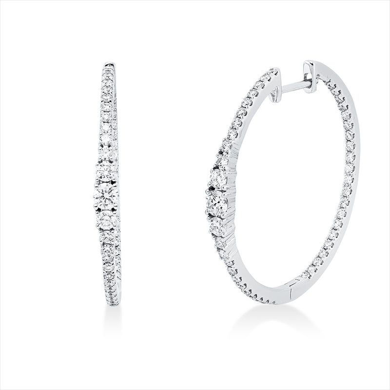 Creolen 18 kt WG, 4 Brill. 0,21 ct, TW-si, 2 Brill. 0,23 ct, TW-si, 86 Brill. 0,76 ct, TW-si