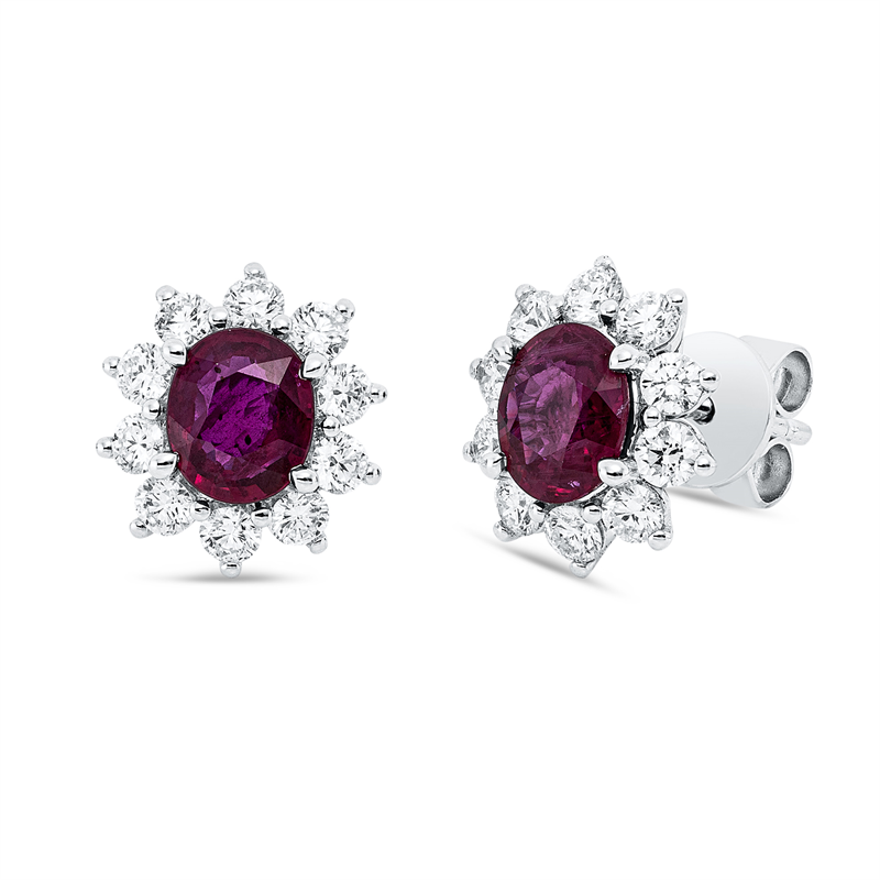 Ohrstecker 18 kt WG, 20 Brill. 0,76 ct, TW-si, 2 Rubine 1,47 ct rot