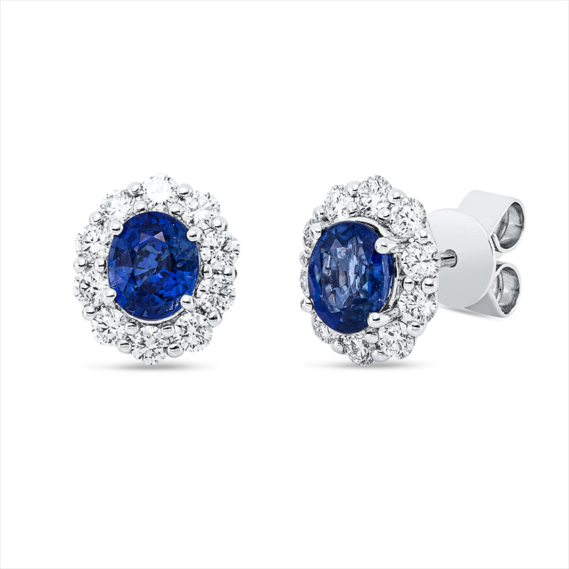 Ohrstecker 18 kt WG, 20 Brill. 0,75 ct, TW-si, 2 Saphire 1,73 ct blau
