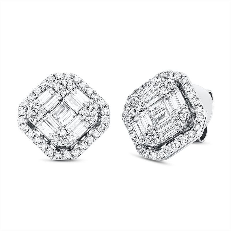 Ohrstecker 18 kt WG, 20 Bag. 0,87 ct, TW-vsi, 88 Brill. 0,46 ct, TW-vsi