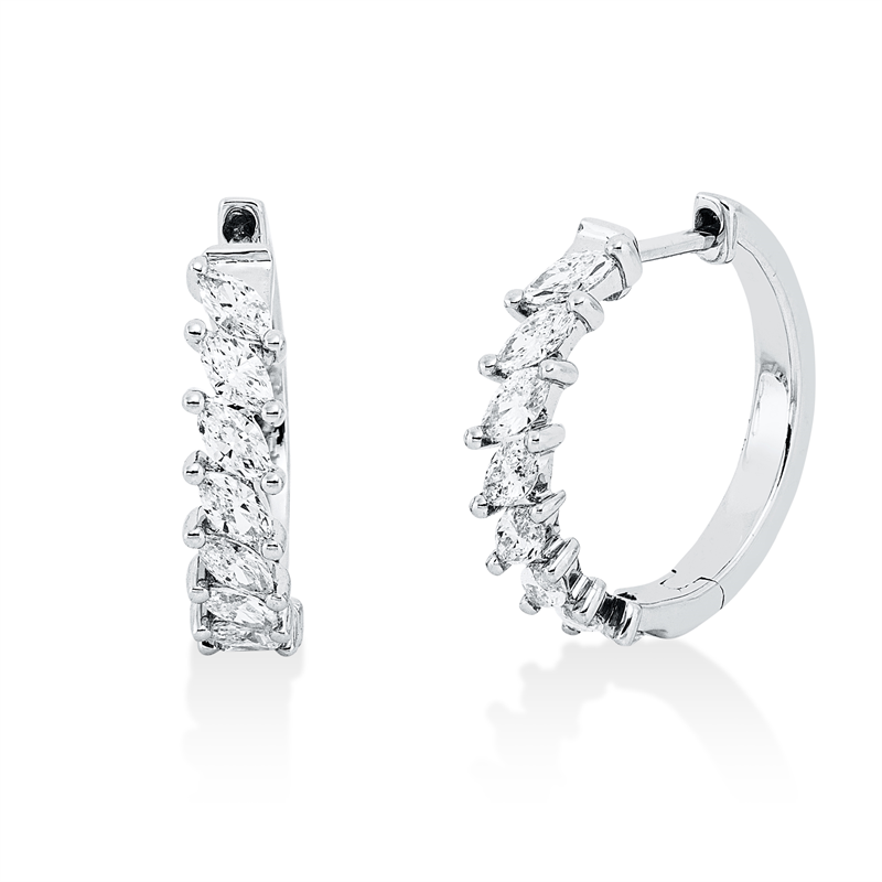 Creolen 18 kt WG, 16 Nav. 0,62 ct, F-si