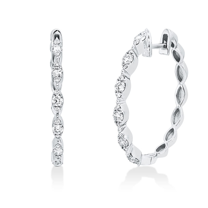 Creolen 18 kt WG, 36 Brill. 0,45 ct, F-si