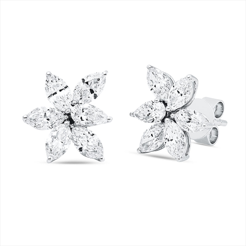 Ohrstecker 18 kt WG, 2 Tropfen 0,37 ct, F-vsi, 10 Nav. 1,87 ct, F-vsi